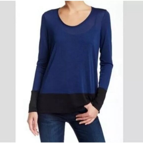 Vince Navy Blue Black Colorblock Long Sleeve Cashmere Blend Sweater Size Large - Picture 1 of 7